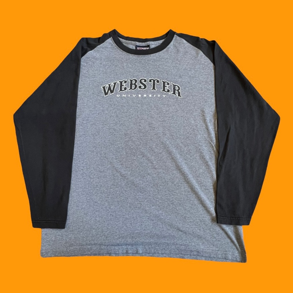 Jansport T-Shirt Webster University Raglan Vintage Long Sleeve Gray Men Sz XL